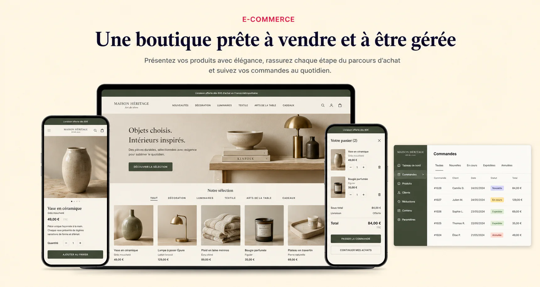 Maquette de boutique en ligne responsive