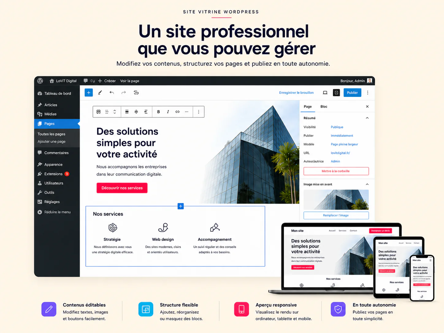 Aperçu responsive de sites vitrines et e-commerce