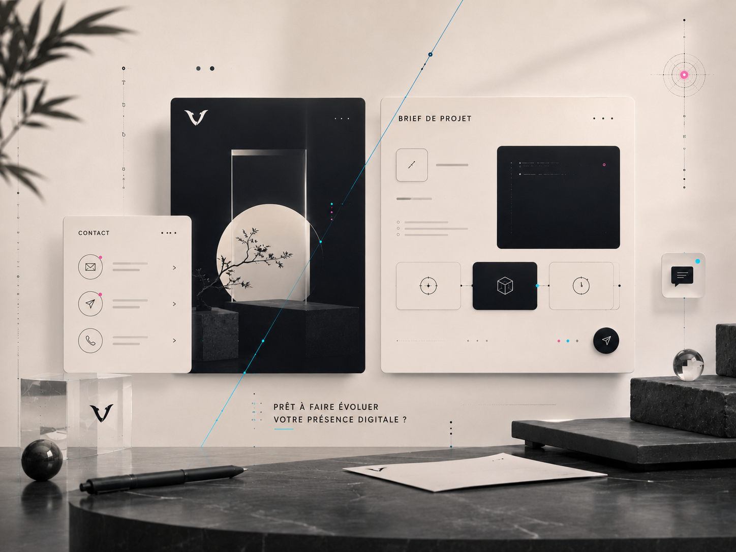 Workspace digital zen avec interfaces de projet LoViT Digital