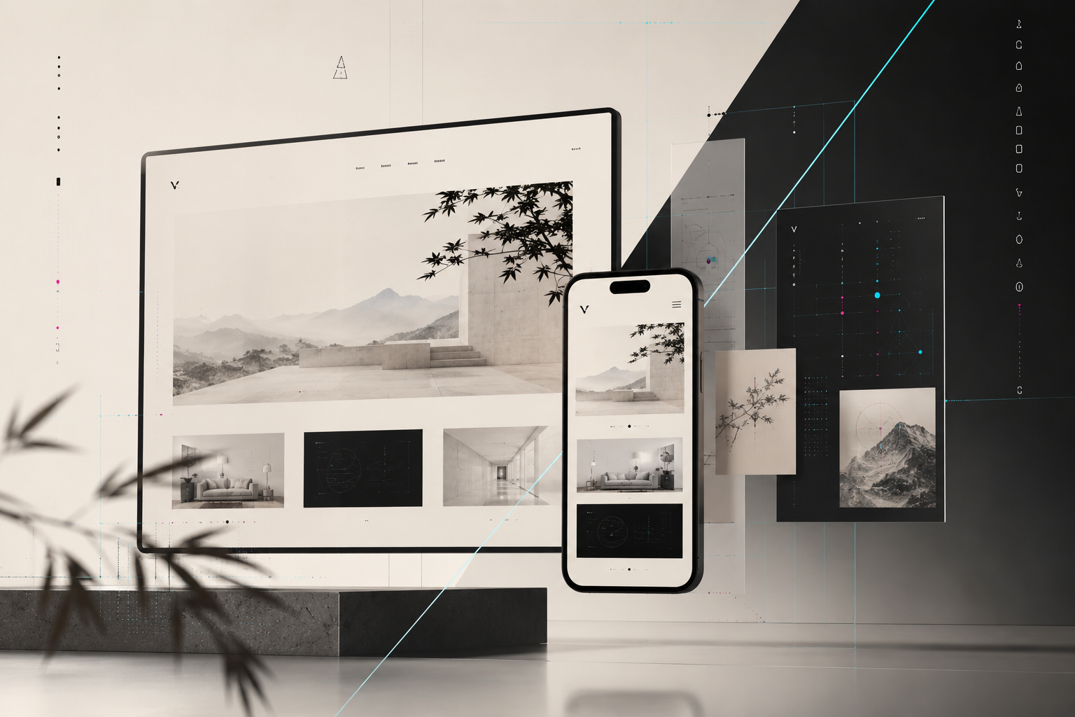 Mockup responsive d'un site web sur desktop et mobile